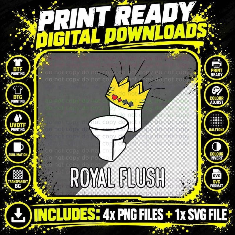 Royal Flush Poker Hand Cards Toilet Funny Crown T-Shirt Png SVG Digital Bundle