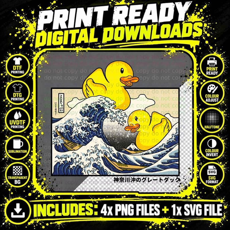Rubber Duck Hokusai Wave T-Shirt, Great Wave Parody Png SVG Digital Bundle