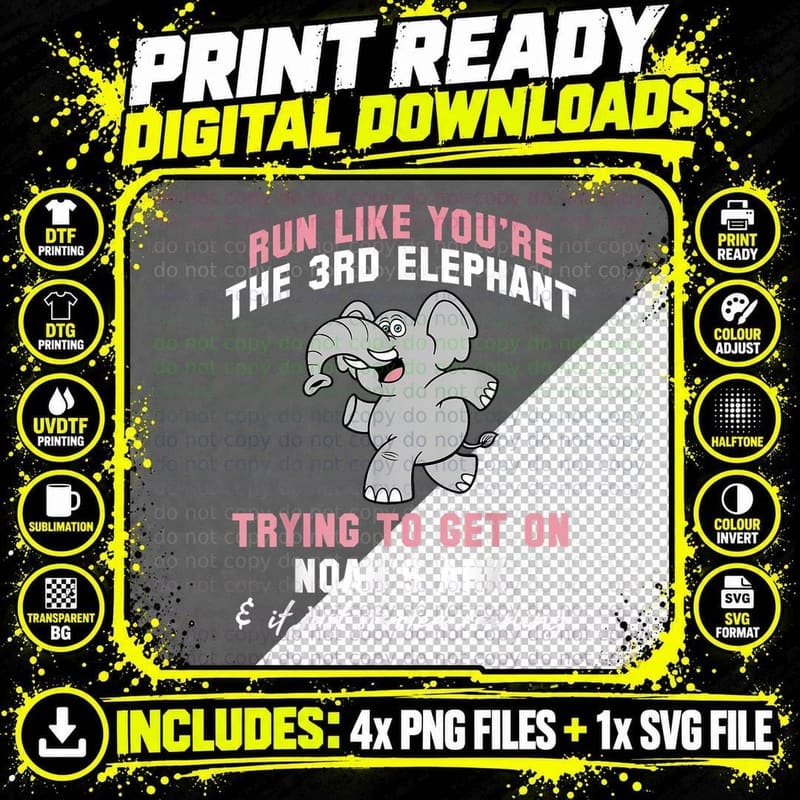 Running Elephant Sarcastic Saying Funny Fitness Lover Png SVG Digital Bundle