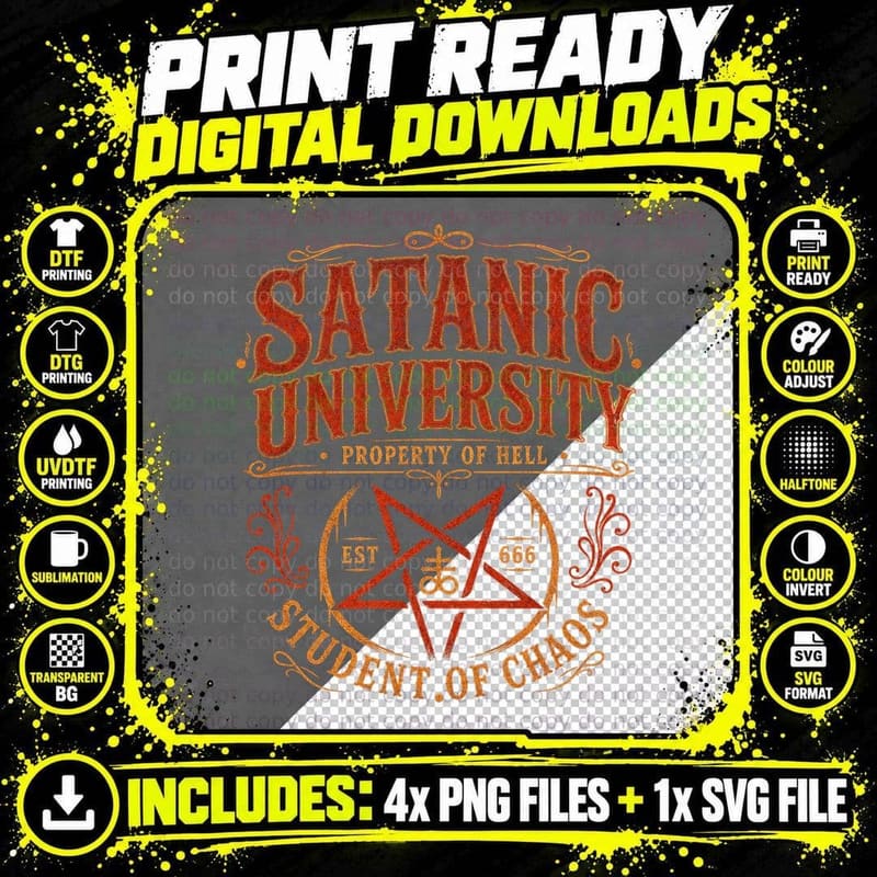 Satanic University Property of Hell T-Shirt Funny Occult Png SVG Digital Bundle