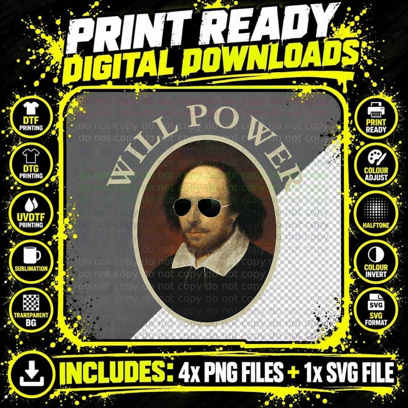 Shakespeare Will Power Sunglasses Portrait Png SVG Digital Bundle