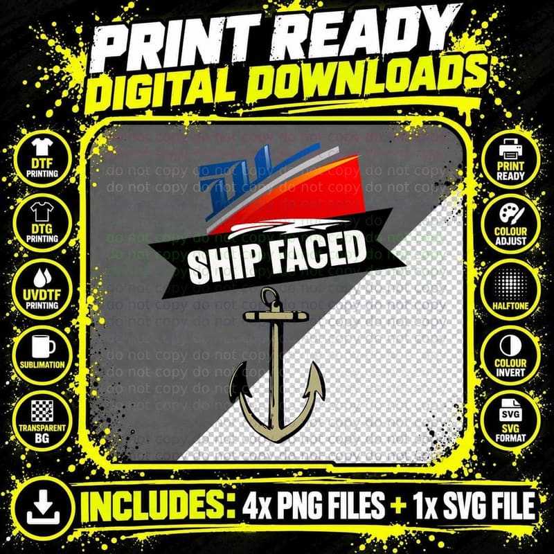 Ship Faced Booze Cruise T-Shirt, Funny Nautical Pun Png SVG Digital Bundle