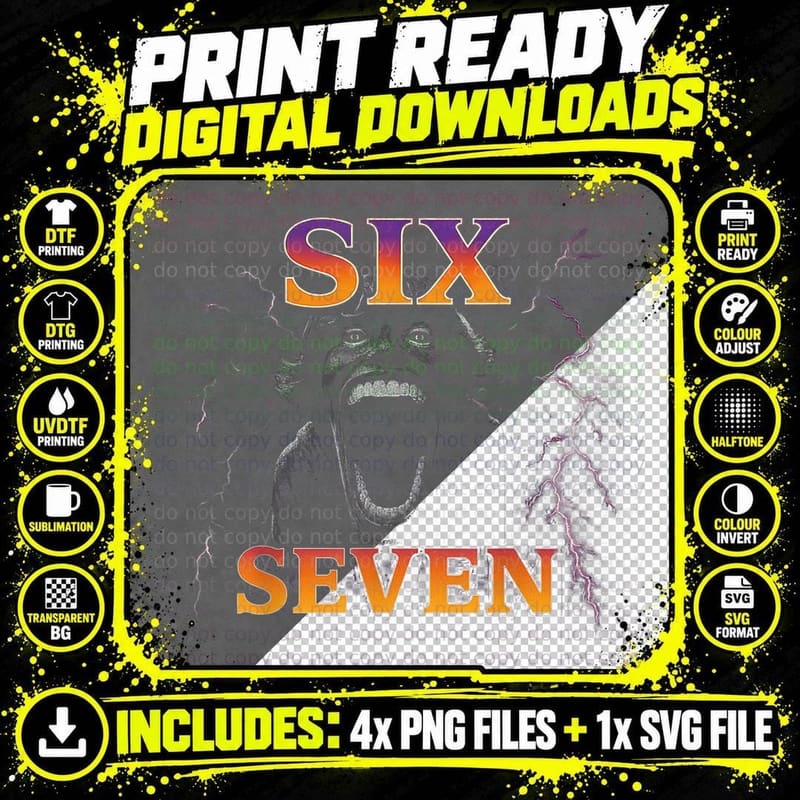 Six Seven 67 Meme, Screaming Kid Lightning Graphic Png SVG Digital Bundle