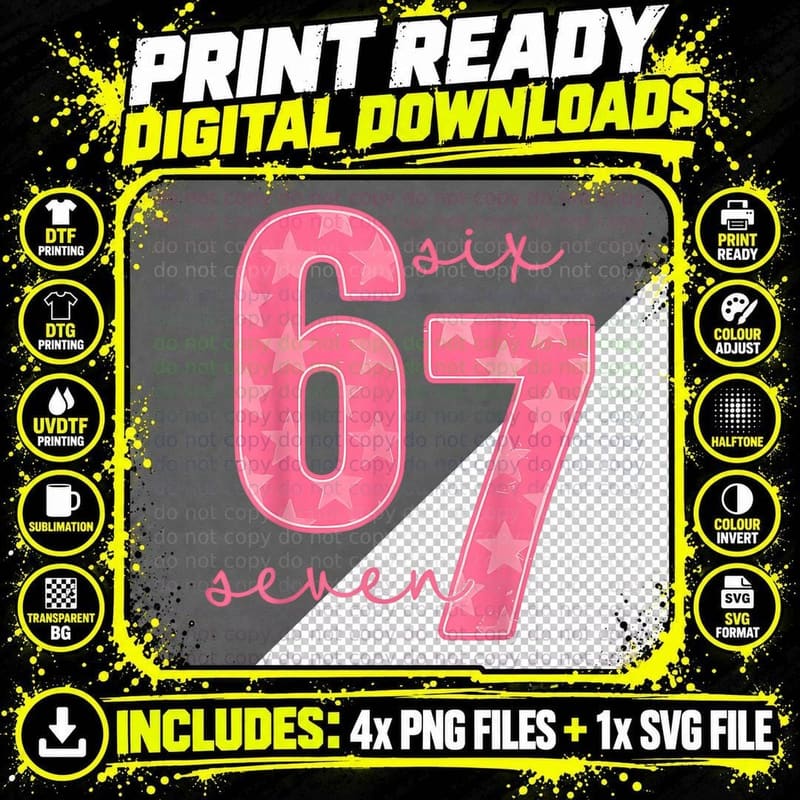 Six Seven 67 Stars Meme T-Shirt, Viral Trending Fun Png SVG Digital Bundle