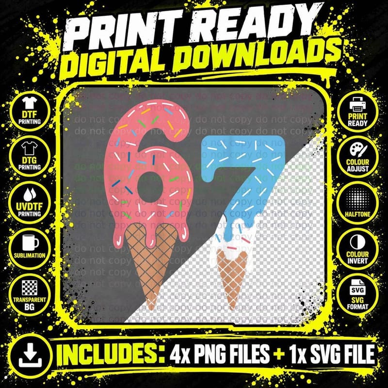 Six Seven Shirt, Fun Ice Cream Funny Png SVG Digital Bundle