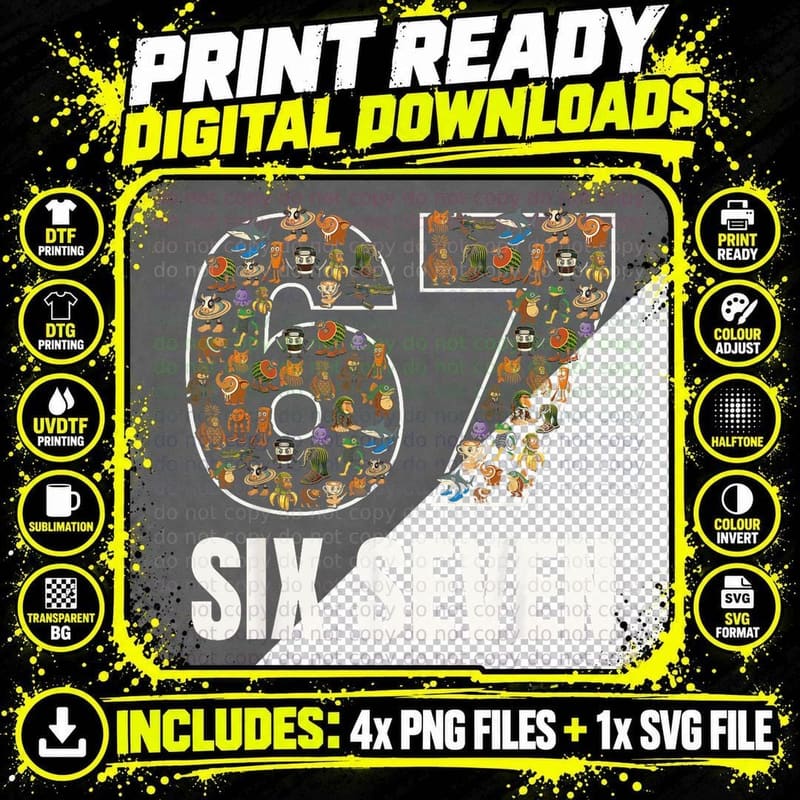 Six Seven Tee, Brainrot Top, Kids 67 Funny Meme Png SVG Digital Bundle