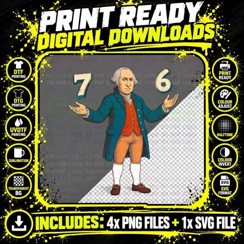 Sketch Founding Father Shrugs 7 and 6 Dark T-Shirt Png SVG Digital Bundle