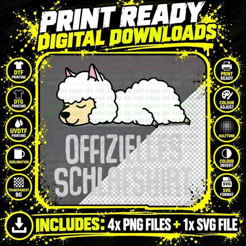 Sleepy Llama Alpaca T-Shirt, Funny Gift Idea Png SVG Digital Bundle