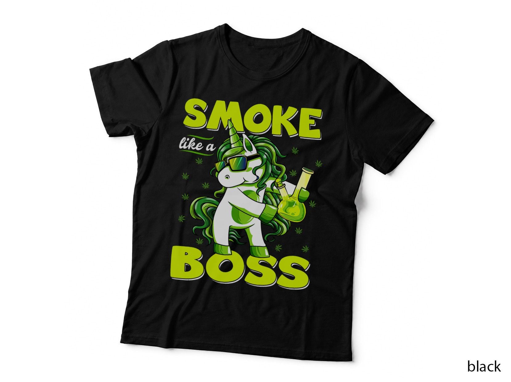 Smoke Like a Boss Unicorn T-Shirt, 420 Stoner Bong Print, Cannabis Humour