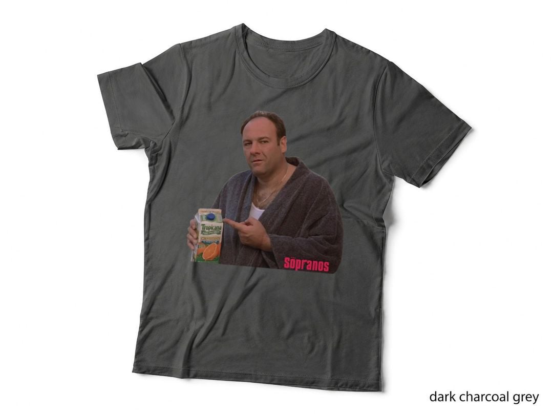 Sopranos Tony in Robe Holding Orange Juice T-Shirt, Iconic Meme, TV Fan