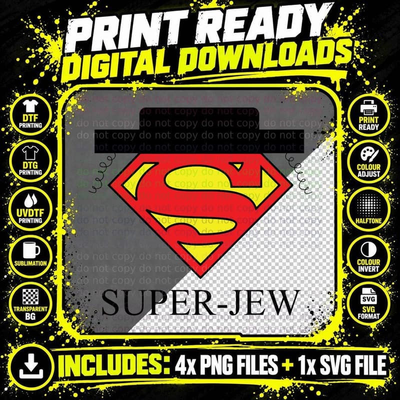 Super Jew T-Shirt, Jewish Superhero Style, Judaic Humor Png SVG Digital Bundle