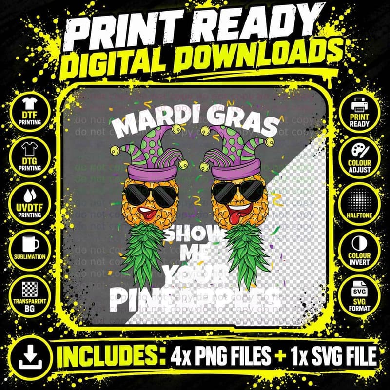 Swinger Pineapple Mardi Gras T-Shirt, Funny Party Vibes Png SVG Digital Bundle