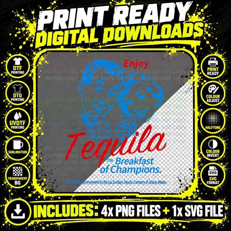 Tequila Breakfast of Champions Funny Drinking Png SVG Digital Bundle