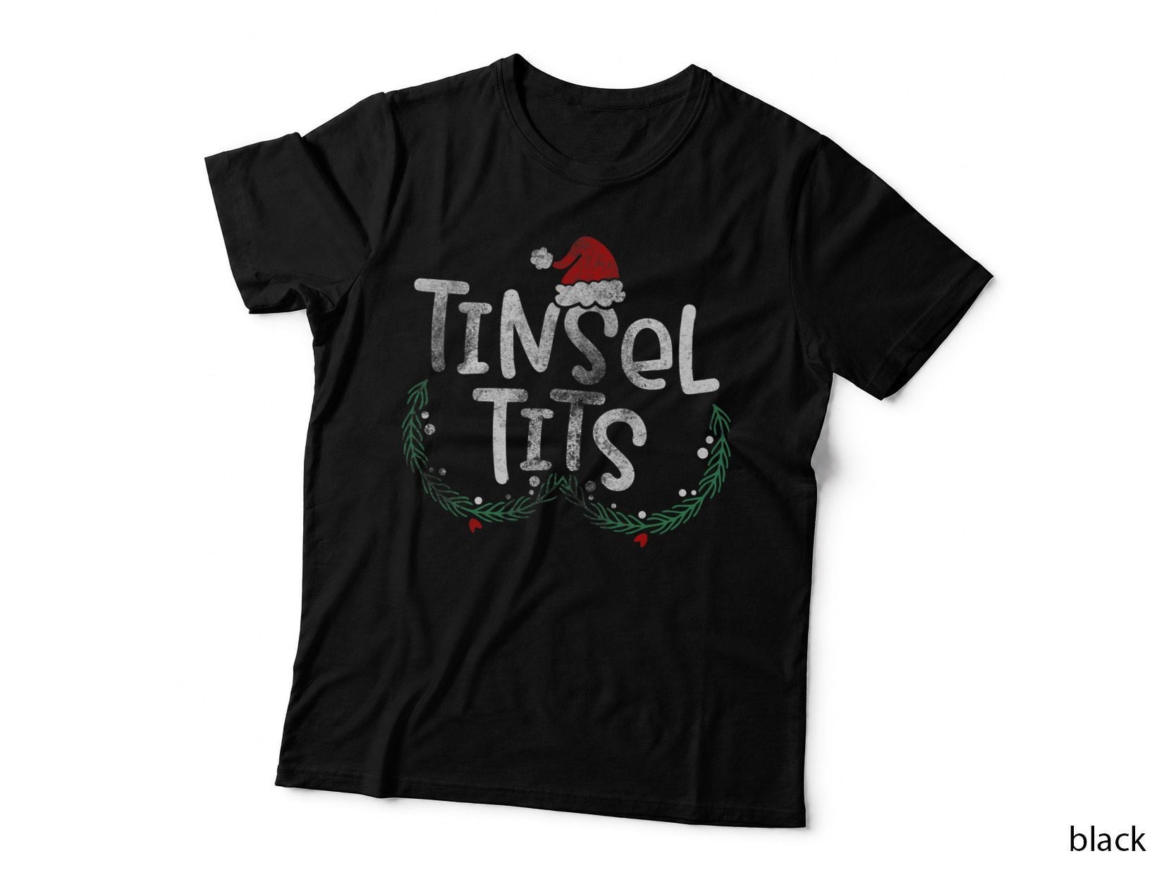 Tinsel Tits and Jingle Balls Funny Distressed Retro Vintage T-Shirt