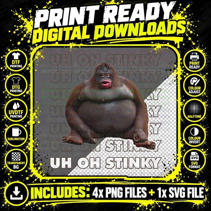 Uh Oh Stinky Le Monke Meme Tee, Funny Orangutan Internet Png SVG Digital Bundle
