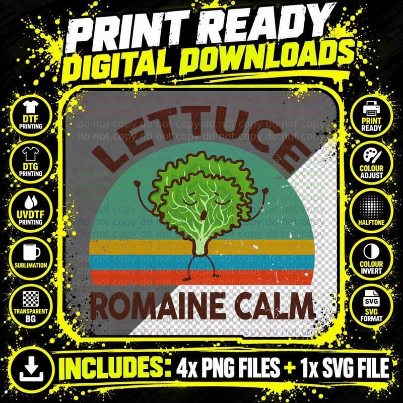 Vegan Lettuce Romaine Calm Men Women Gift Funny Png SVG Digital Bundle