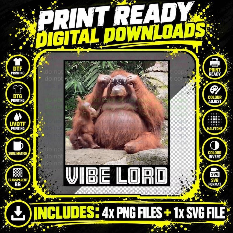 Vibe Lord Orangutan Sunglasses Meme Tee Png SVG Digital Bundle