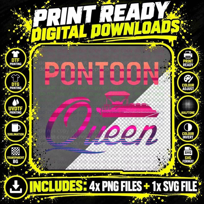 Vintage Pontoon Queen Funny Boating T-Shirt Png SVG Digital Bundle
