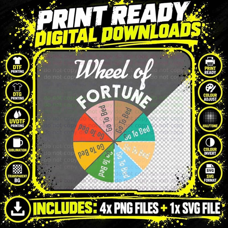 Wheel of Fortune Go to Bed Tee, Funny Sleep Quote Png SVG Digital Bundle