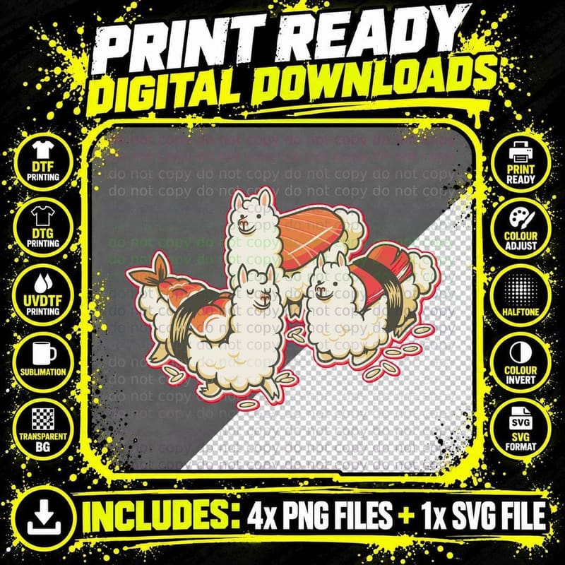 Alpaca Sushi Niguiri T-Shirt Png SVG Digital Bundle