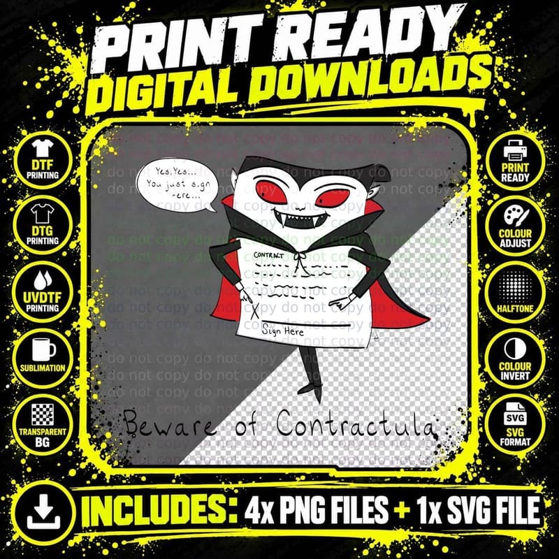Beware of Contractula - the Dracula Contract T-Shirt Png SVG Digital Bundle