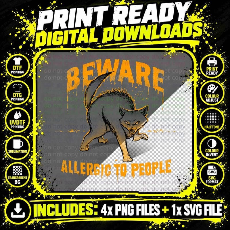 Beware! Allergic to People T-Shirt Png SVG Digital Bundle