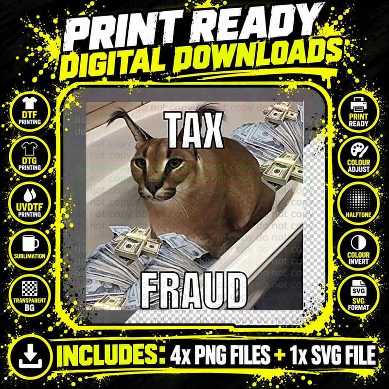 Big Floppa Tax Fraud Funny Memes T-Shirt Png SVG Digital Bundle