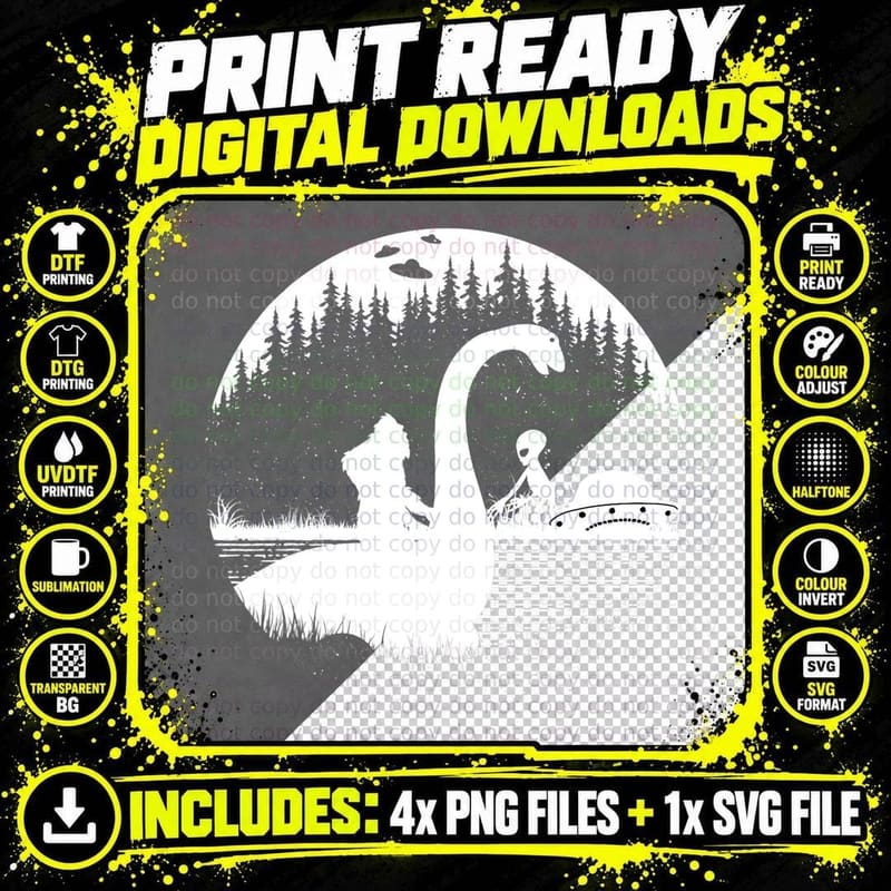 Bigfoot Loch Ness Monster Nessie Sasquatch Ufo Funny Png SVG Digital Bundle