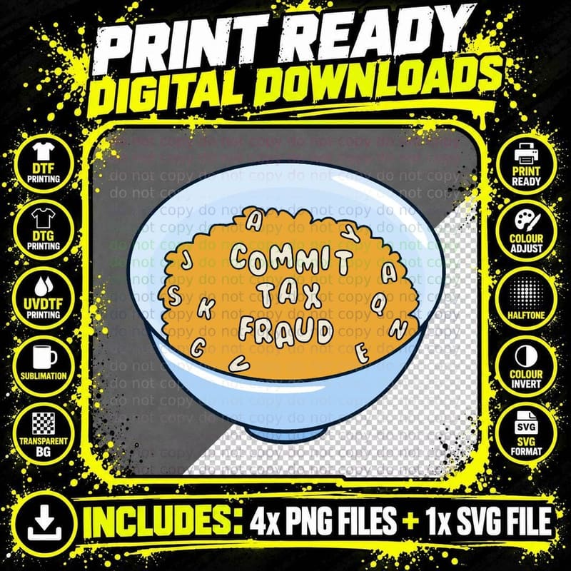 Commit Tax Fraud Alphabet Spaghetti Meme T-Shirt Png SVG Digital Bundle