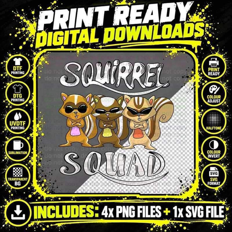 Cool Squirrel Squad Funny Pet Chipmunk Fan Team Lover Png SVG Digital Bundle
