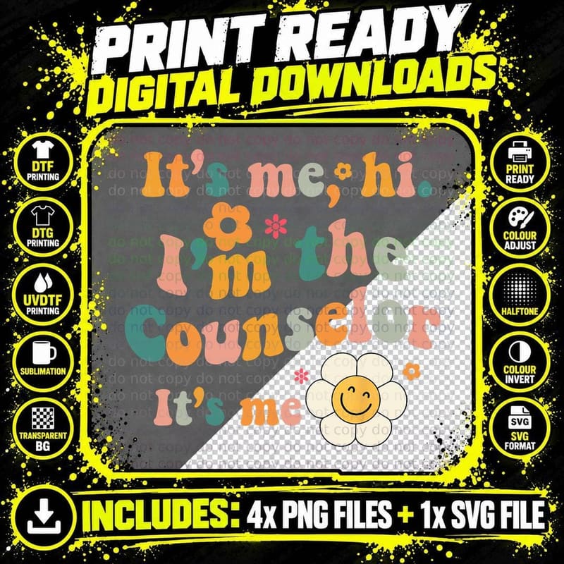 Counselor It's Me I'm the Counselor It's Me Funny Groovy Png SVG Digital Bundle