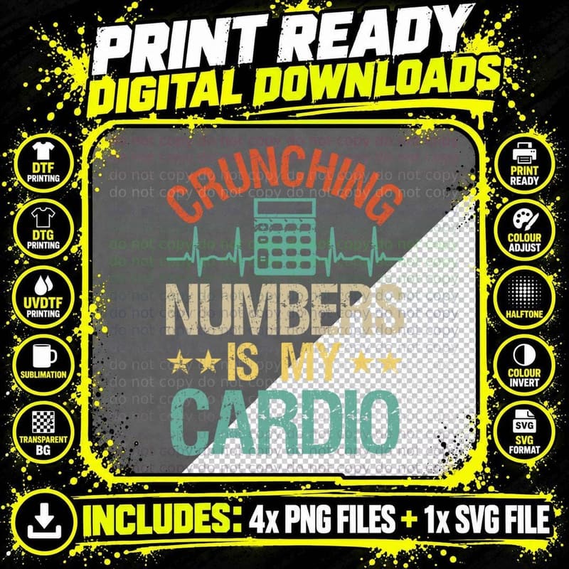 Crunching Numbers Is My Cardio Funny Accounting Vintage Png SVG Digital Bundle