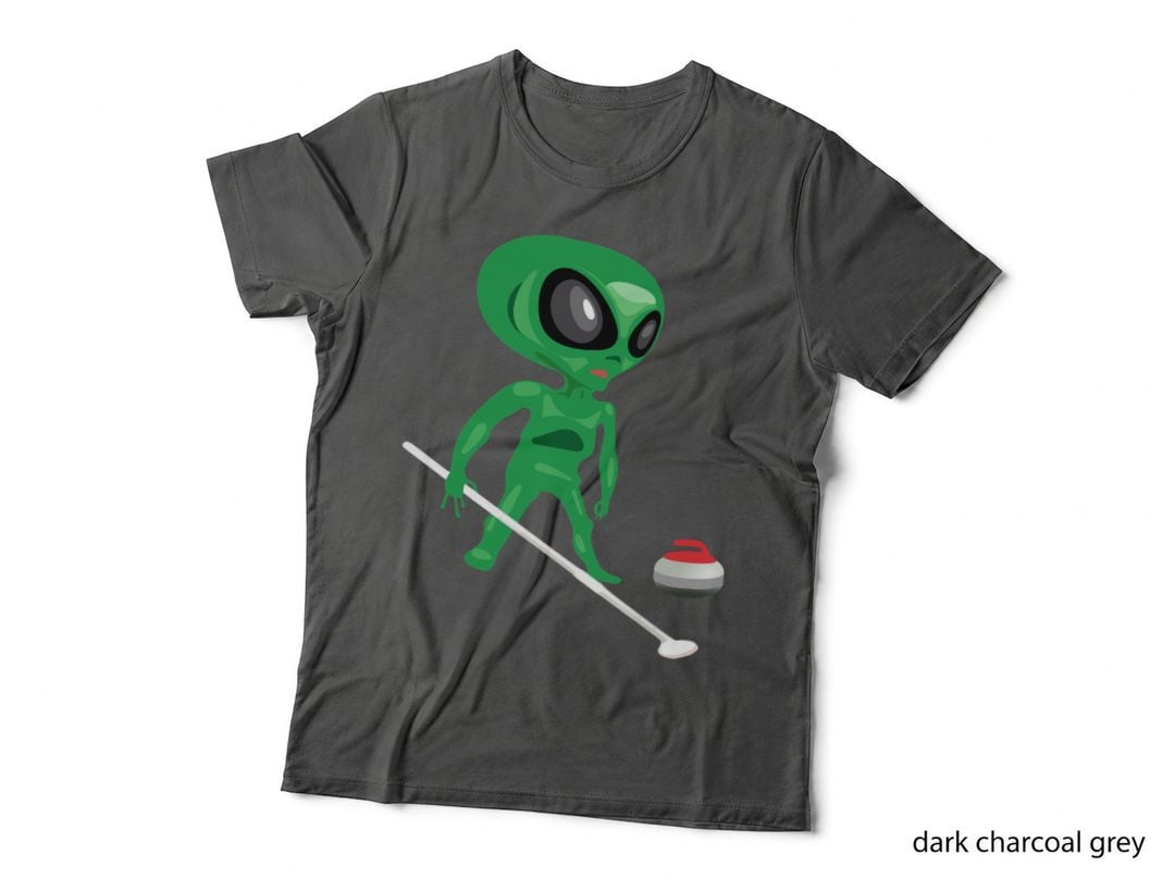 Curling Alien Funny Winter Sport Design T-Shirt