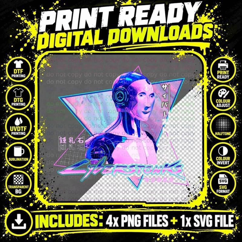 Cyberstonks Stonks Meme Man Cyberpunk Streetwear T-Shirt Png SVG Digital Bundle