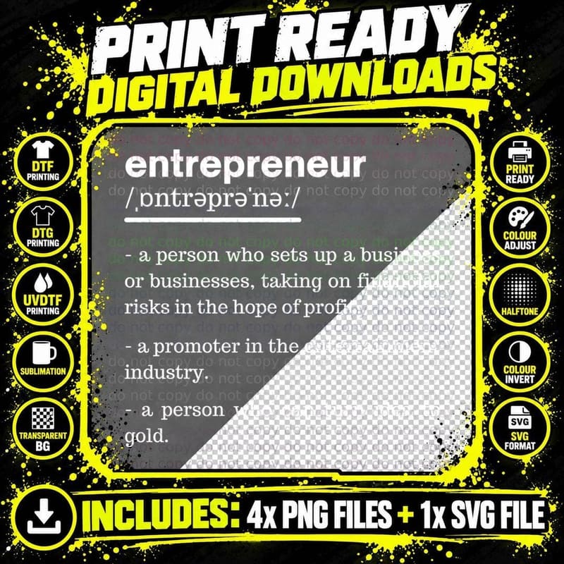 Entrepreneur Definition Funny Business Owner T-Shirt Png SVG Digital Bundle