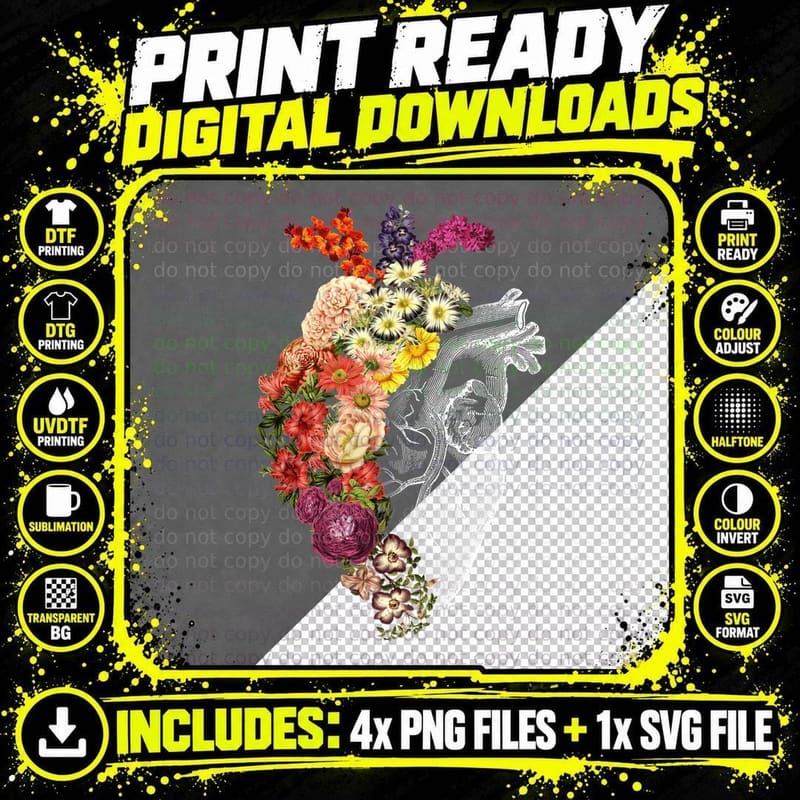 Flower Heart Spring T-Shirt Png SVG Digital Bundle