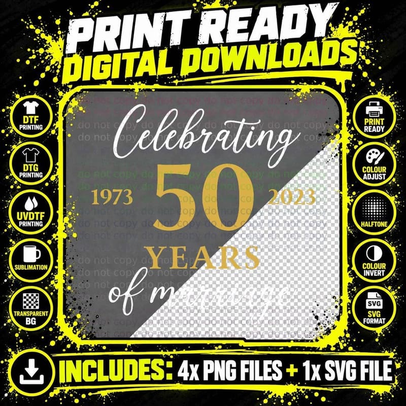 Funny 50 Years of Marriage 1973 50th Wedding Anniversary Png SVG Digital Bundle