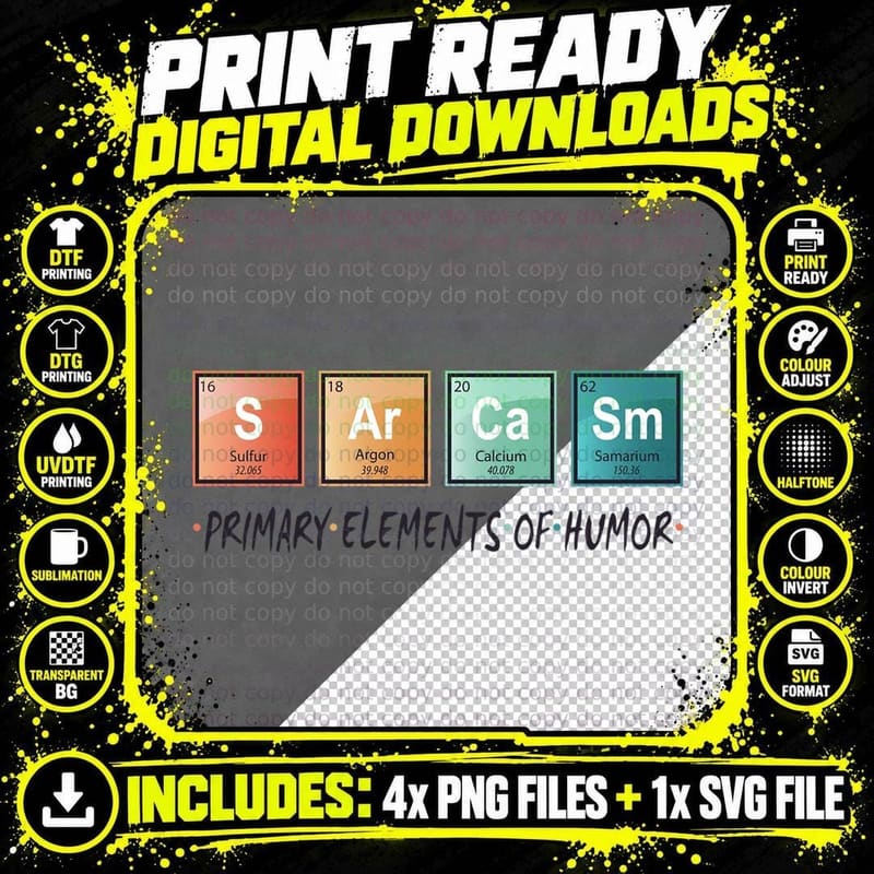 Funny Chemistry, Primary Elements of Humor T-Shirt Png SVG Digital Bundle
