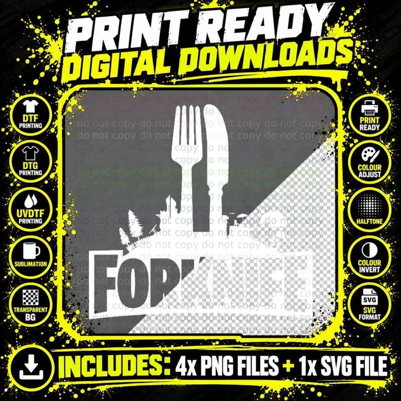 Funny Forknife Fork Knife Video Game Joke T-Shirt Png SVG Digital Bundle
