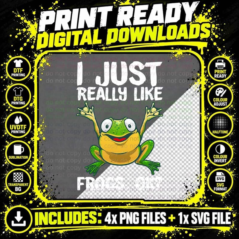 Funny Frog Gift for Kids Men Women Cool Tadpole Frog Png SVG Digital Bundle
