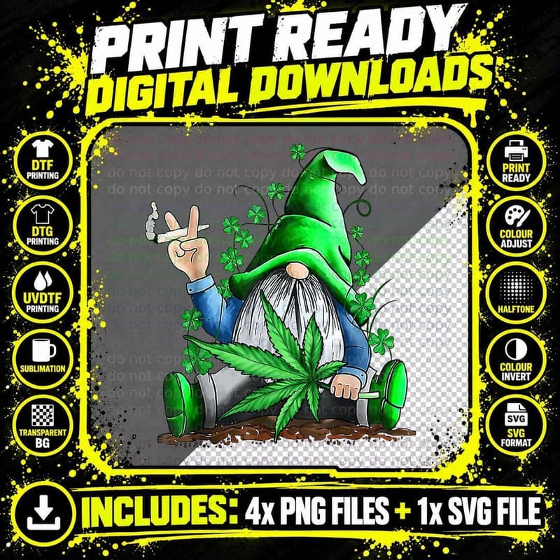 Funny Gnome Pot Leaf 420 Marijuana Weed St Patrick's Day Png SVG Digital Bundle