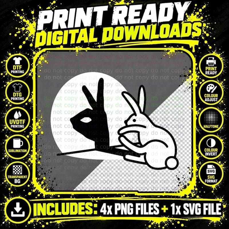 Funny Rabbit Hand Shadow Puppets Humor Pop Art T-Shirt Png SVG Digital Bundle