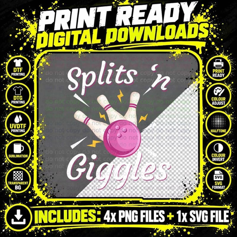 Funny Splits 'N Giggles Bowling Team Bowler Sports Png SVG Digital Bundle