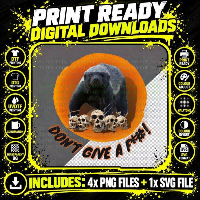 Honey Badger DGAF T-Shirt Png SVG Digital Bundle