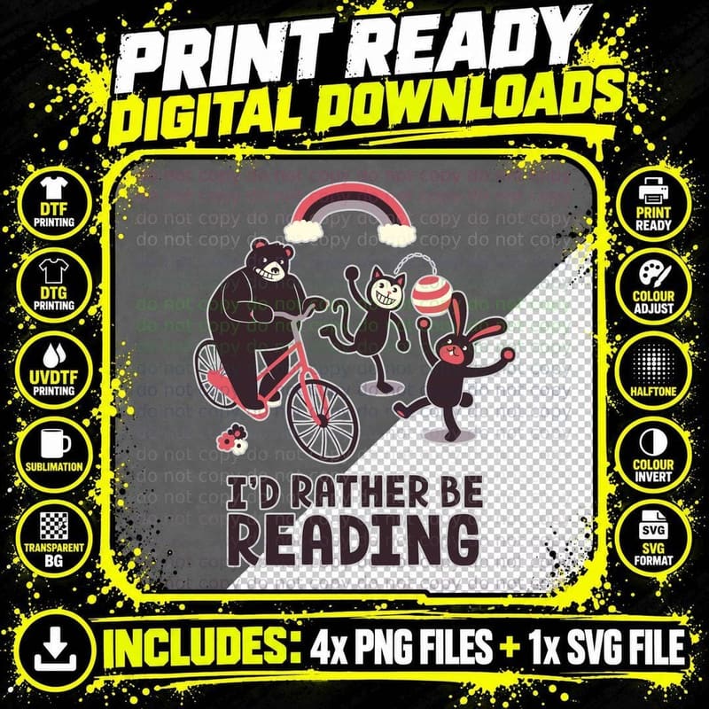 I'd Rather Be Reading T-Shirt Png SVG Digital Bundle