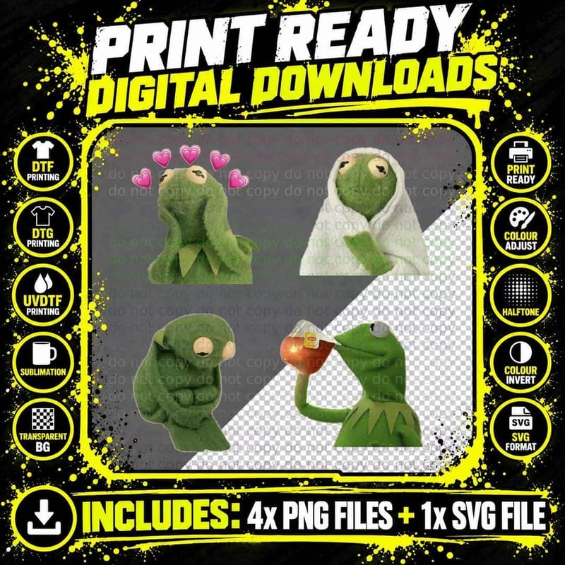 Kermit Meme Sticker Set T-Shirt Png SVG Digital Bundle