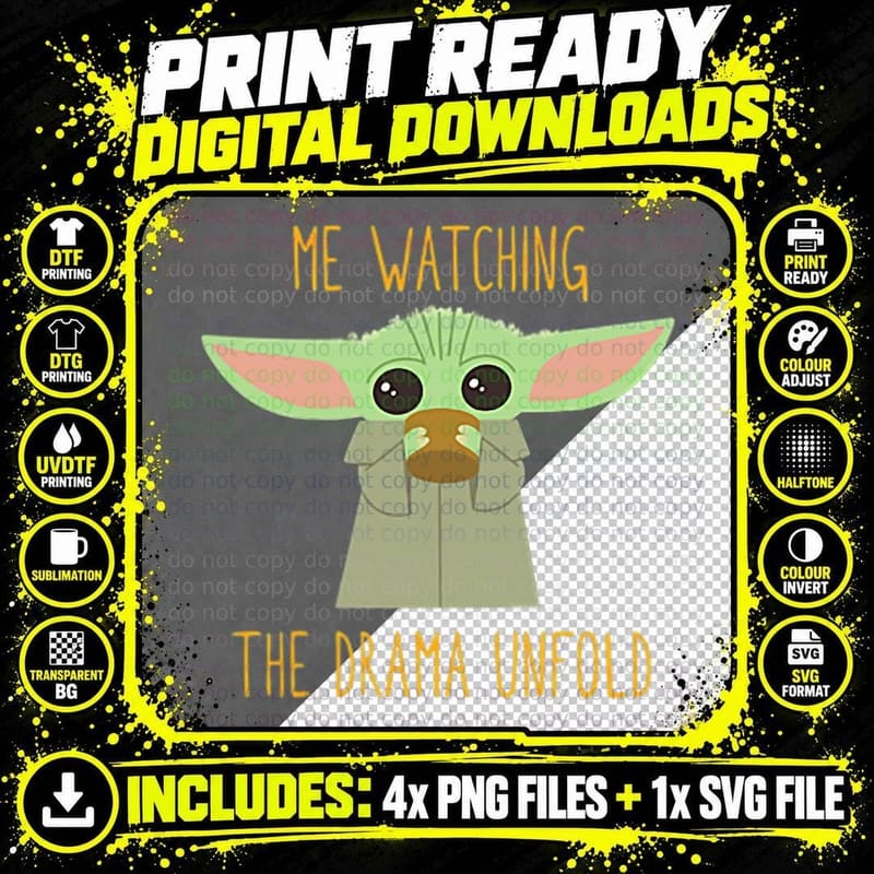 Mandalorian Grogu Me Watching the Drama Meme T-Shirt Png SVG Digital Bundle