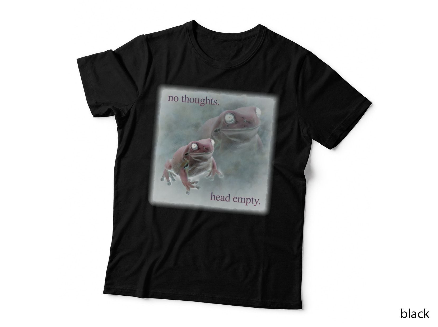 No Thoughts Head Empty Frog Retro Word Art Meme T-Shirt