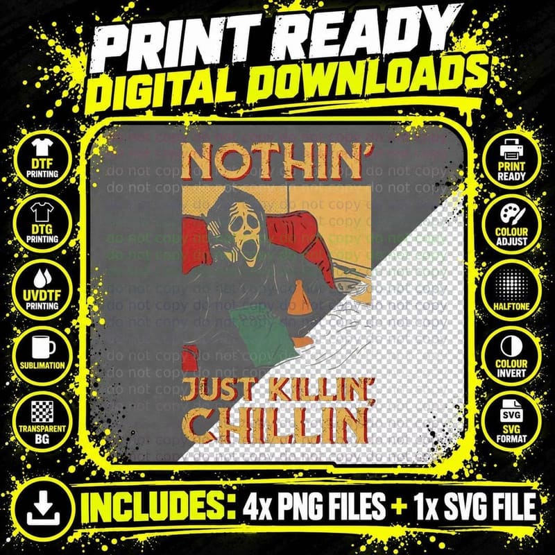 Nothin Just Killin Chillin Scary Wazzup Face Calling Png SVG Digital Bundle