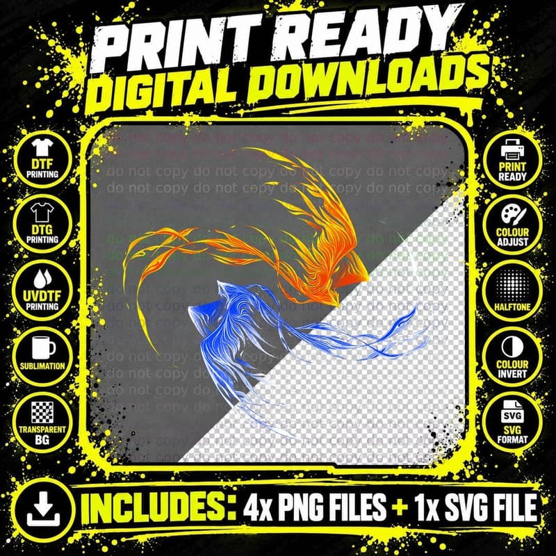 Phoenix Ice and Fire T-Shirt Png SVG Digital Bundle